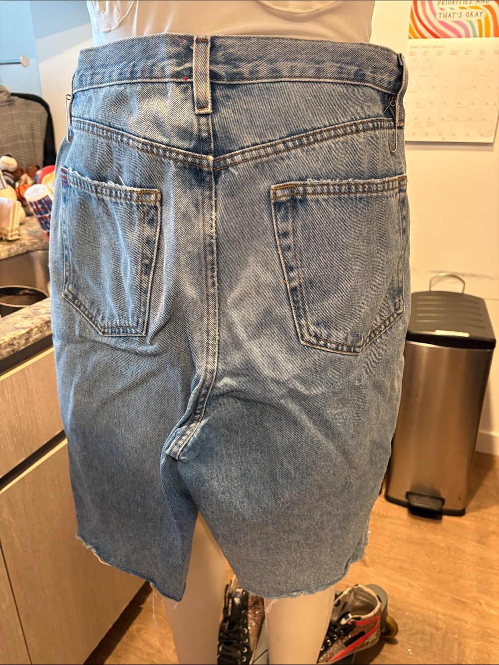 BDG Light Blue Distressed High-Waist Denim Bermuda Shorts - Picture 10 of 10
